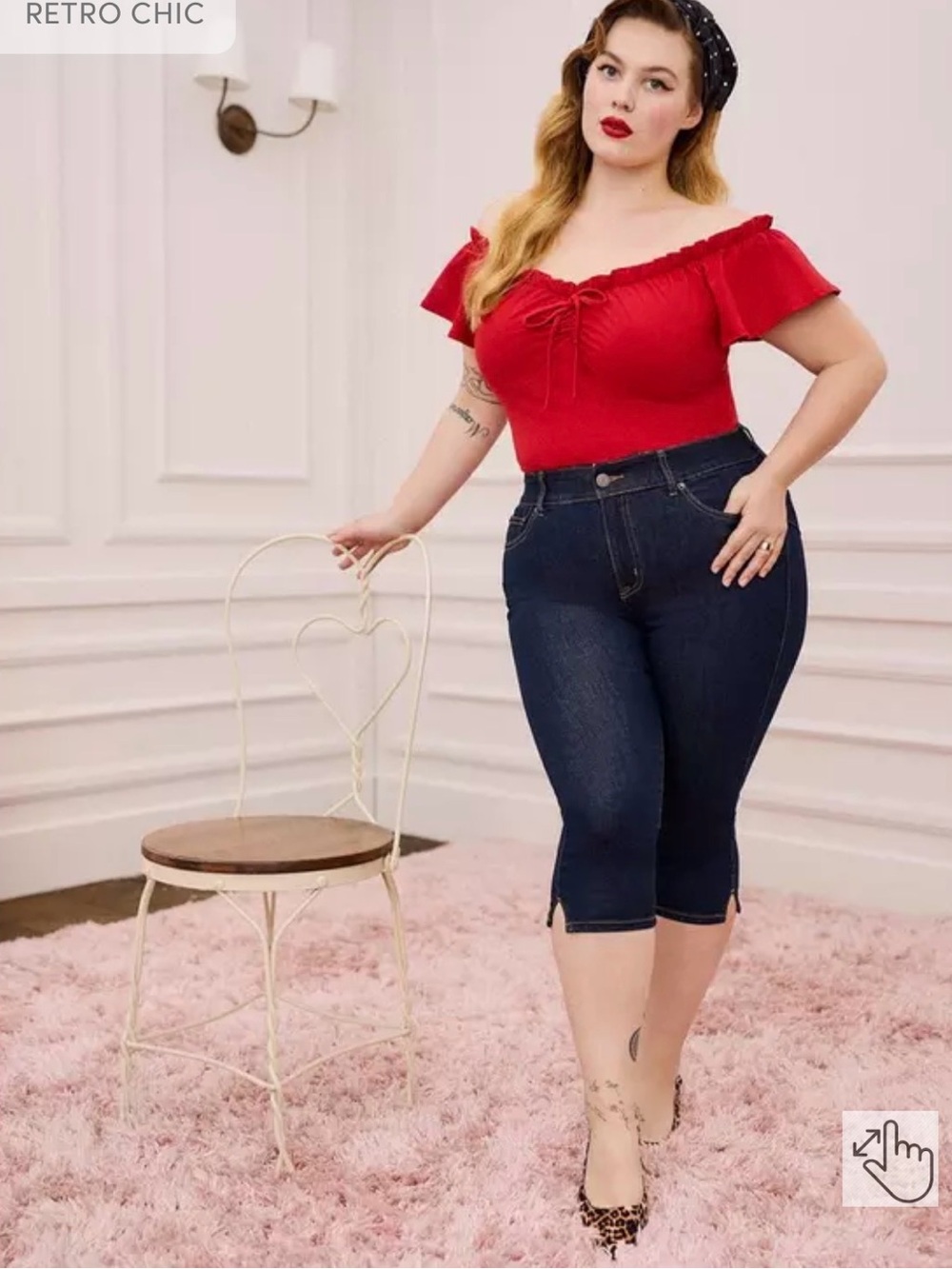 Torrid -NWT Retro Chic Off-Shoulder V-Neck Top in Red